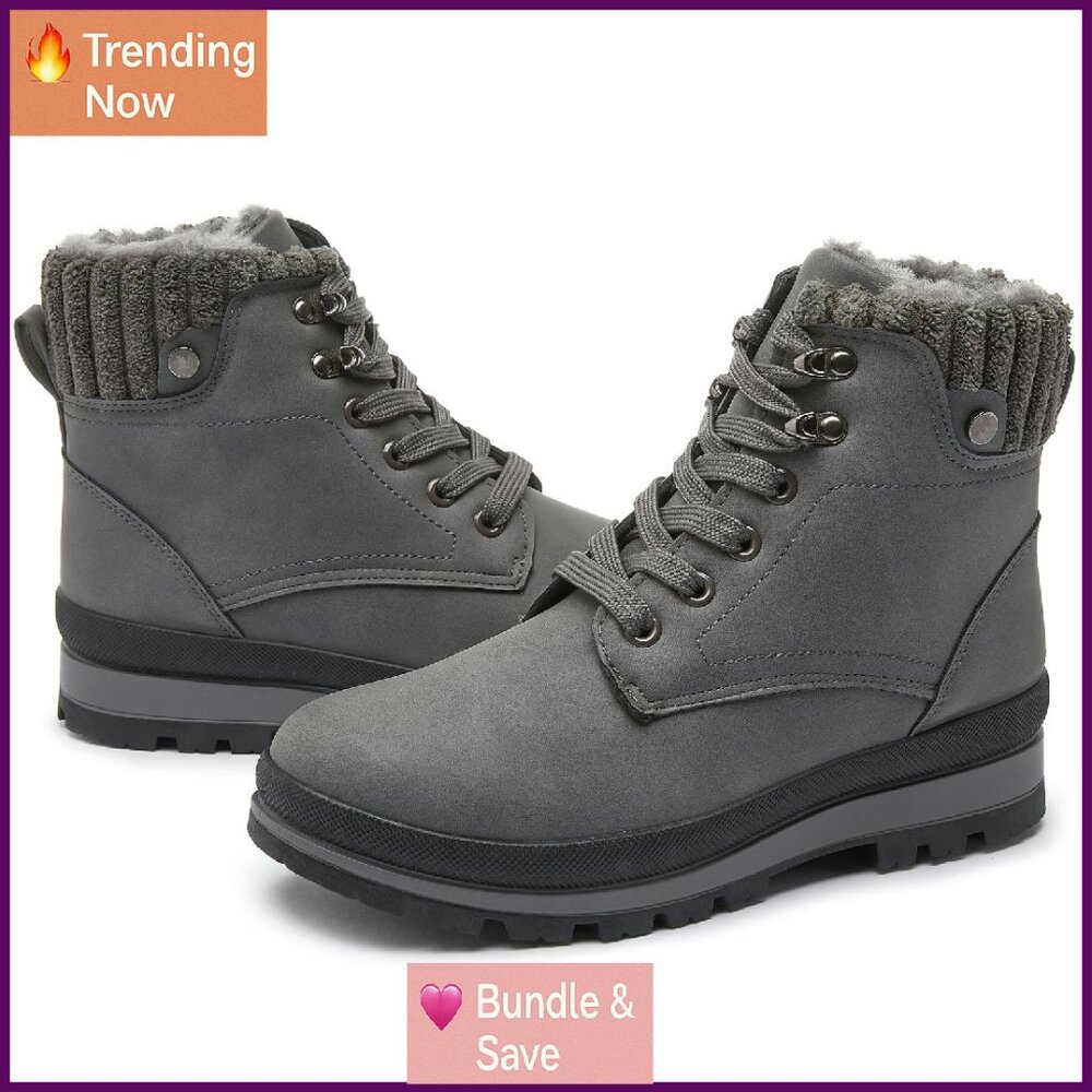 Women's Platform Combat Boots Waterproof Fur Lined Ankle Boots Zipper